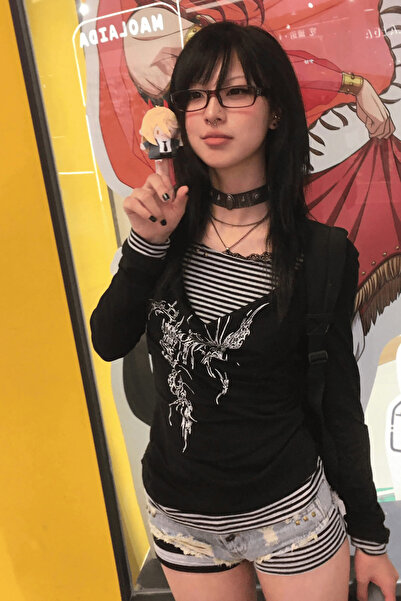 Karakedi Gothic Tribal Printed Black and White Striped Patchwork Bodysuit Long Sleeve Crop Bodysuit