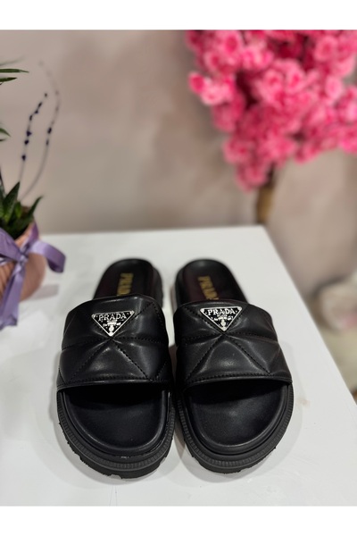 ABAS Önü açık siyah yüksek taban terlik