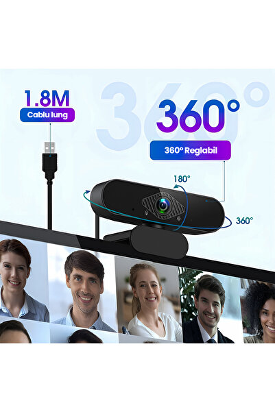OEM Camera Web Full HD 1080P, Auto-Focus, Microfon, Unghi 120°, 360°, USB Plug Play, Trepied, Streaming