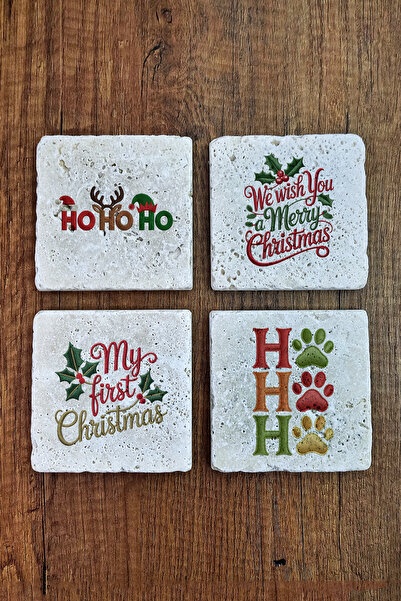 Begoloni Stone Decor Natural Stone Coaster - Christmast New Year Printed 10X1...