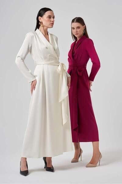 Mimya Saten Kuşaklı Kruvaze Elbise 2183