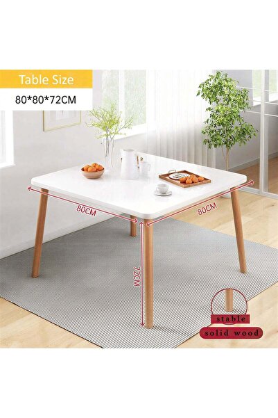 Taimi 5-Piece Modern Dining Set White Wood Table 80x80x72cm + 4 White Padded Chairs