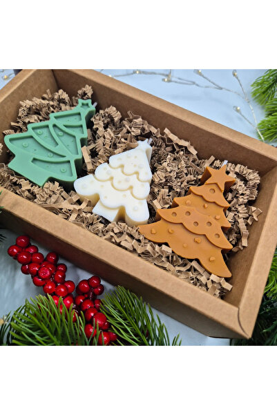 Creative Kappa Set of Tree Candles – 3 Colors, Soy Wax, Handmade, Christmas Gift