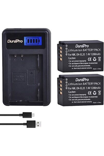 Durapro Set de 2 baterii EN-EL20 1200mAh cu încărcător USB LCD pentru Nikon EN-EL20 / EN-EL20a, Coolpix P1000,