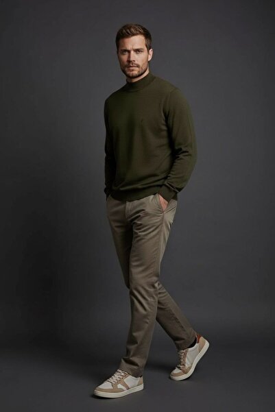 Sarar Interview Half Turtleneck Rayon Khaki Knit Sweater