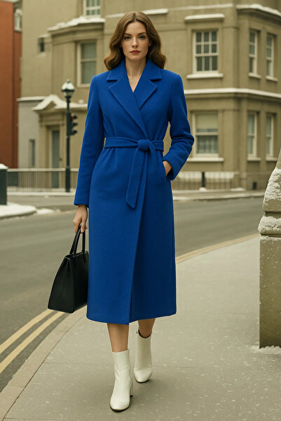 comstar Palton cu două rânduri de nasturi Premium Blue Cashmere pentru femei