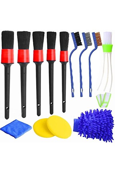 Queta 13-piece car detailing brush set with detailing brushes, wire brush, applicator sponge and cloth