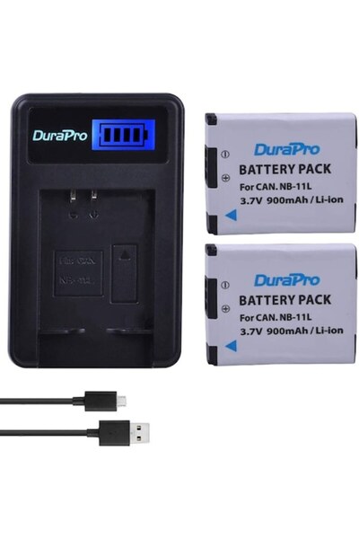 Durapro Set de 2 baterii NB-11L/NB-11LH 900mAh cu încărcător USB LCD pentru Canon PowerShot/IXUS