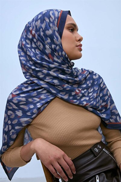 Silk Home Eco Viscose Leopard Shawl Navy Blue Breathable Textured 90X200