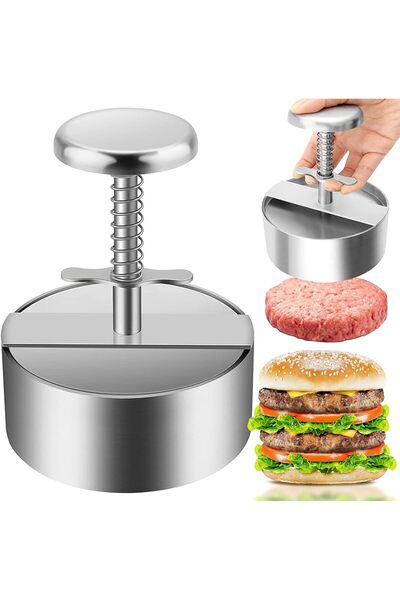 ALMEKAQUZ مكبس همبرغر 14 سم من الفولاذ المقاوم للصدأ صانع فطائر البرجر