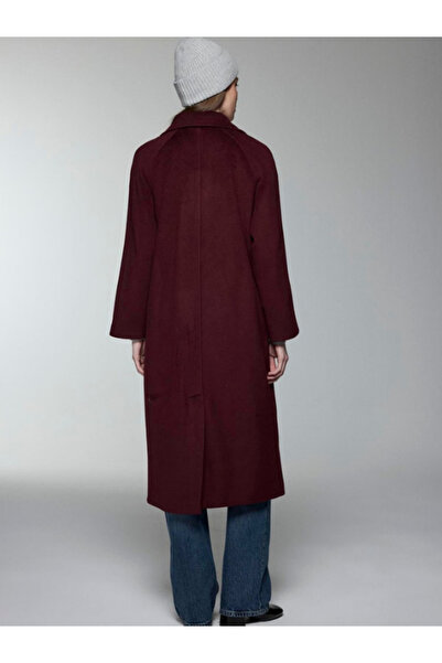 Zühre Women's Double-Breasted Lapel Pocket Detailed Cashmere Plum Coat 13300