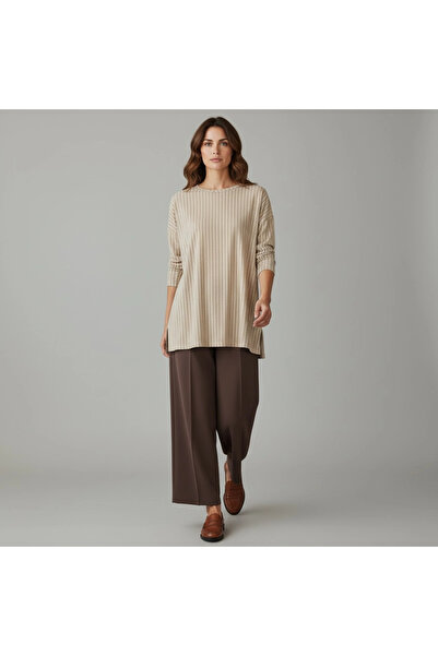 Sentez Arkası Lastikli Kumaş Pantolon - Kahve
