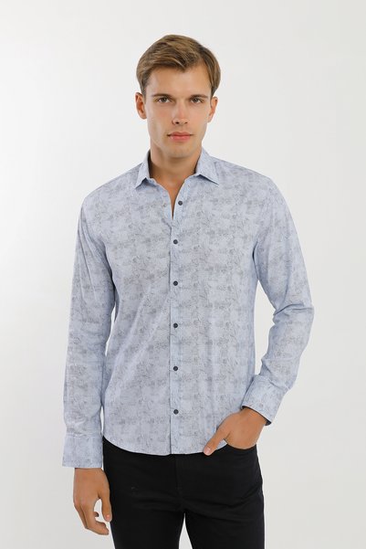 Smc by Semco Long Sleeve Snap Fastener Lycra Cotton Patterned Men's Shirt