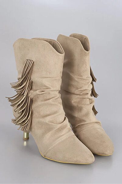 KİNDEP Agnes Kenar Püskül Detaylı Günlük Kadın Bot BEJ