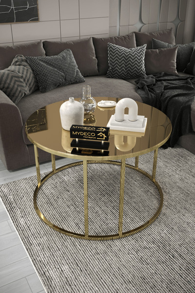 MYDECO Çift Bacak C Orta Sehpa Gold Kaplama Bronz Ayna