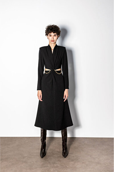 KAMEYA Black Dress with Waist Chain Detail