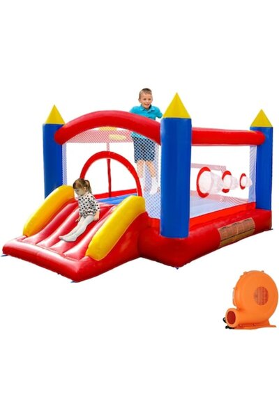 Ballsea Castel gonflabil cu trambulină și tobogan, capacitate 200 kg, 365×283×195 cm