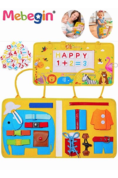 MEBEGIN 17-in-1 Felt Busy Board with Handle, Portable Sensory Activity Board,...