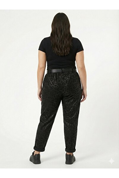 della moor Women's Italian Wide Fit Belted Leopard Print Matte Faux Leather Trousers