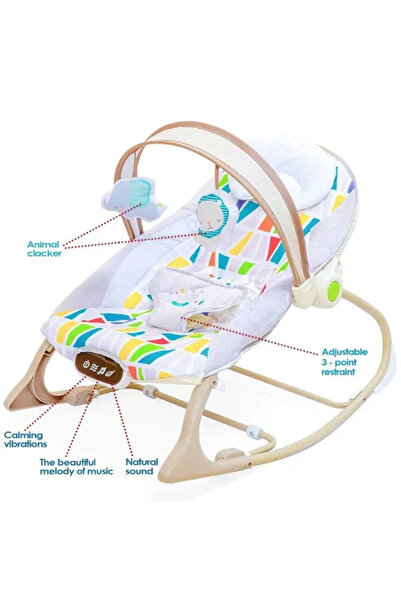 Factory Price - كرسي هزاز للأطفال من ميلر مع موسيقى وألعاب متعدد الألوان - رمادي