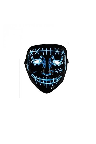 LET Mască de Halloween „Purge” cu LED electroluminescent neon, horror, albastră