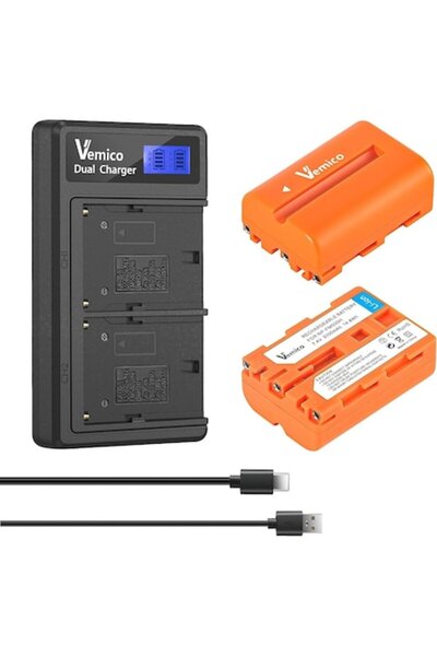 Vemico Set 2 baterii NP-FM500H 2000 mAh și încărcător LCD dual pentru camere Sony Alpha