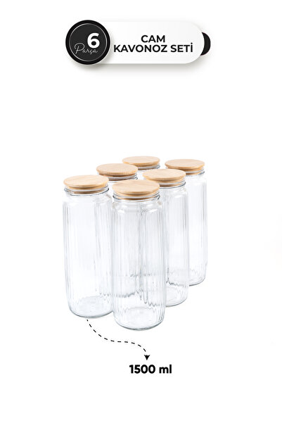 Homekolik Set of 6 Glass Storage Containers with Wooden Lids and Labels – Leakproof 1500 ml Dry Food Jar Set