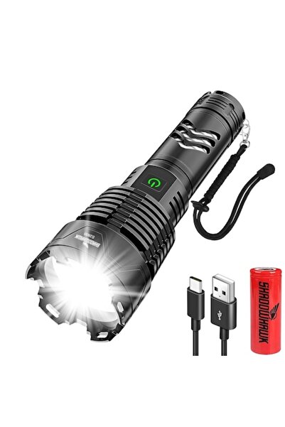 SHADOWHAWK Tactical LED Flashlight, 30000 lumens, Adjustable Focus, Rechargeable