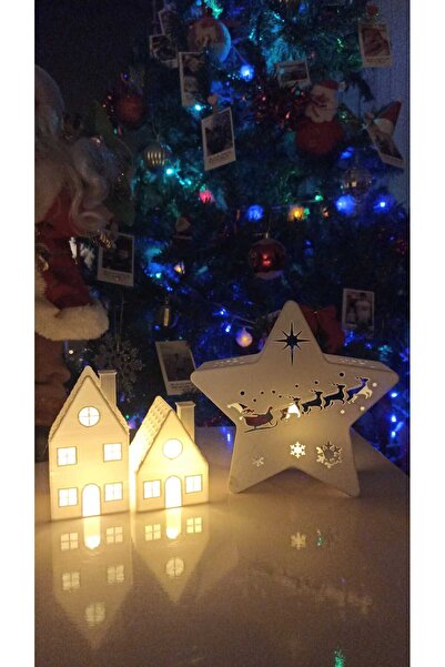 smilechild مجموعة ديكورات عيد الميلاد مكونة من شمعتين LED للمنزل ونجمة مع غزا...