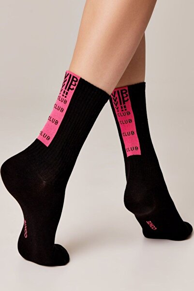 Conte Elegant Șosete din bumbac, cu model "VIP Club", Conte Active 433 - Negru-Roz, 36-37 (23)