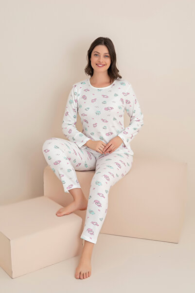 rindahomewear Cotton Thick Winter Interlock Striped Patterned Knitted Pajama Set