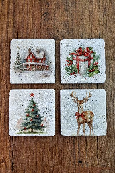 Begoloni Stone Decor حامل أكواب من الحجر الطبيعي - عيد الميلاد ورأس السنة الج...