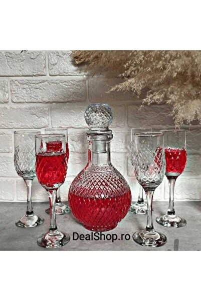 dealshopromania Set de 6 pahare din sticlă de 200 ml cu decantor rotund pentr...