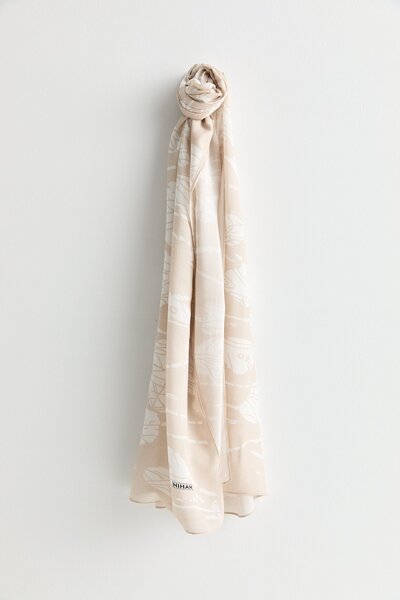 Nihan Desenli Viskon İpek Şal Pudra