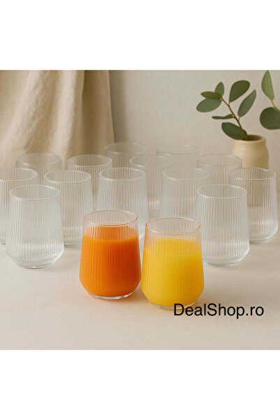 dealshopromania Set de 12 pahare transparente din sticlă cu nervuri 250 ml – ...