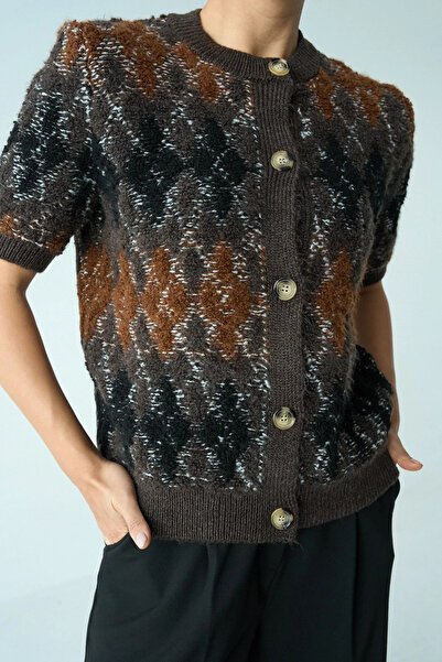 cemo Kısa Kollu Argyle Desenli Triko Hırka