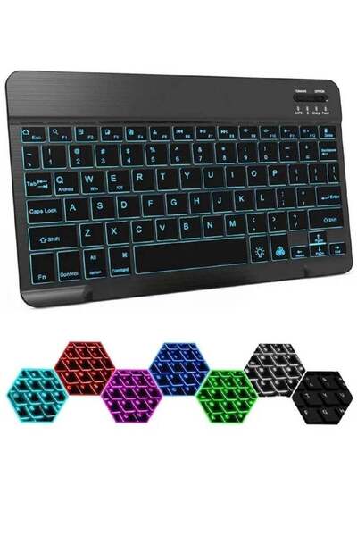 HYX 10-Inch Ultrathin Wireless Bluetooth Backlight Keyboard, 7-Color Backlit, Black