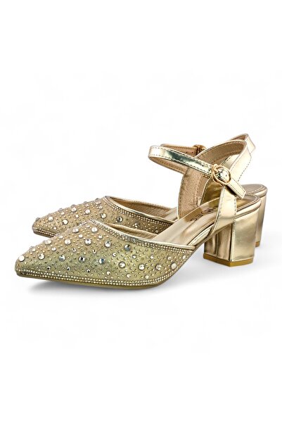 Sunrise Pearl Embellishment Close Toe Ankle Strap Heel