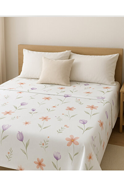 REDTAG White 3 Piece Floral Printed Flat Sheet (King Size)