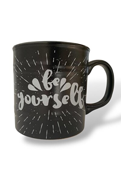 Keramika Barrel Mug 10cm Matte Black'Be Yourself'