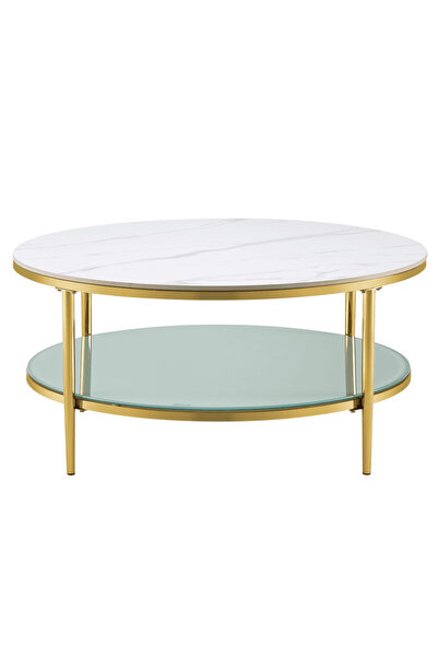 DacEnergy Coffee table, light marble/milk/gold chrome-gold, ENION 2 NEW