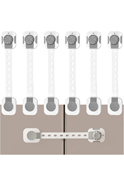 Generic Child Safety Cabinet Locks - Pack of 6, 3M Adhesive, Adjustable Strap, Double-Action Lock (Gray)