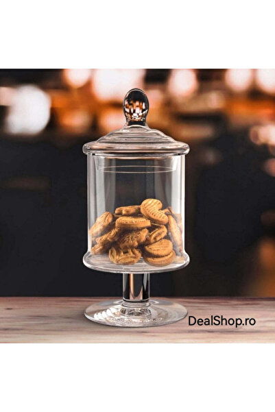 dealshopromania Cutie de bomboane din sticlă cu picior și capac transparent 2...