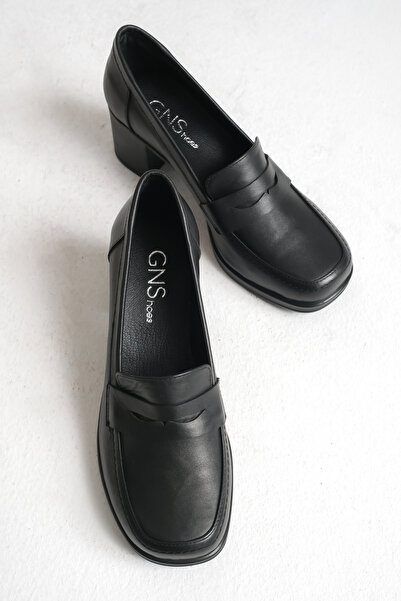 GNS Shoes ELEGANT Обувки от естествена кожа с дебел ток в черно