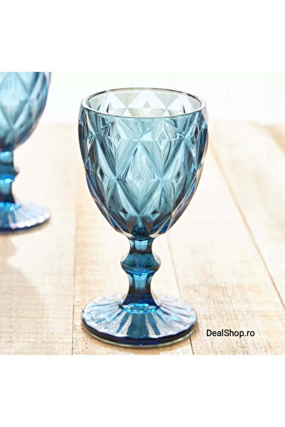 dealshopromania Set of 12 glass glasses with stem 350 ml blue terrace pool ev...