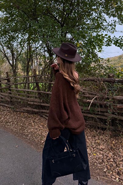 Laluvia Brown Boat Neck Sweater - 4338