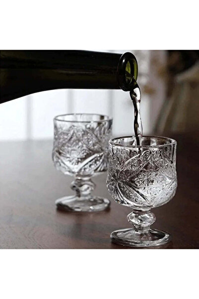 dealshopromania Set de 6 pahare cu picior, 50 ml pentru tuică, sticlă rezistentă