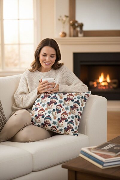 ANJEAHOME Sydney Christmas Patterned Throw Pillow Cover | 45X45 cm | Digital Printed | Stylish Design – Washable Fabric