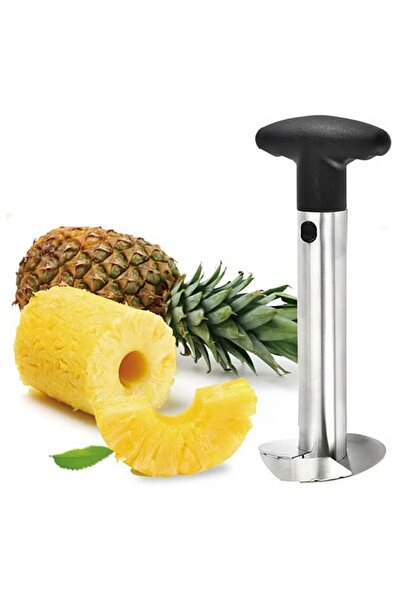Generic Pineapple slicer, peeler, and corer, black/silver, 3.5 x 3.7 x 7.5cm