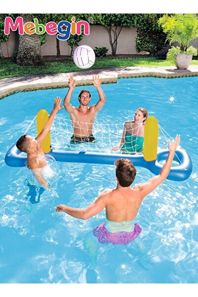 MEBEGIN مجموعة شبكة كرة طائرة مقاس 252*64 سم مع كرة، مجموعة عوامات حمام سباحة قابلة للنفخ، ألعاب مائية قابلة للنفخ، عوامات حمام سباحة